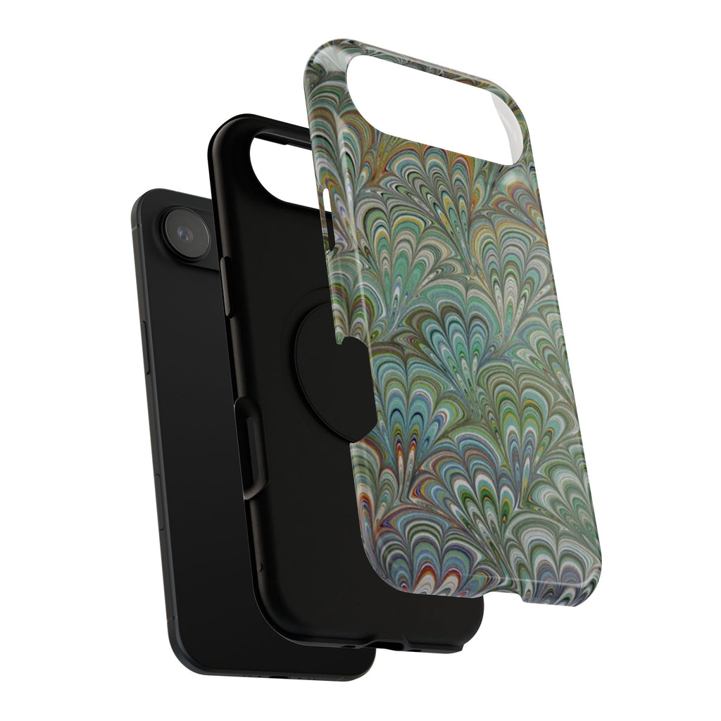 iPhone17 + All Models Phone Cases, Italian Peacock Feather Design, Stylish Impact-Resistant Shell, Protective Cover, Green Peacock Print