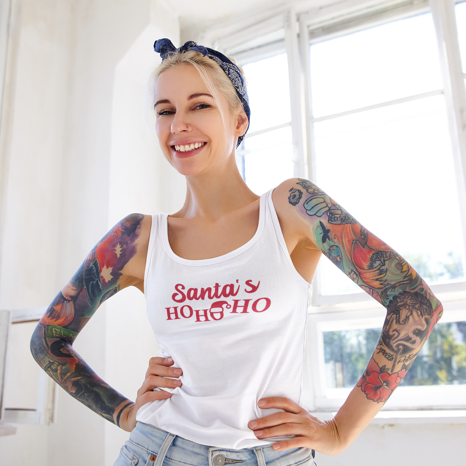 Santa's Ho Ho Ho Women's Ideal Racerback Tank Top
