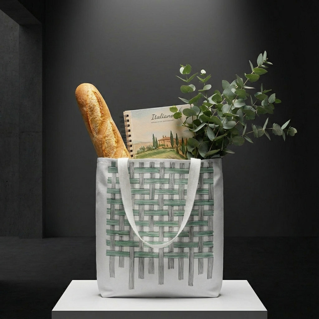 Woven Black + Green Grid Tote Bag - Tote