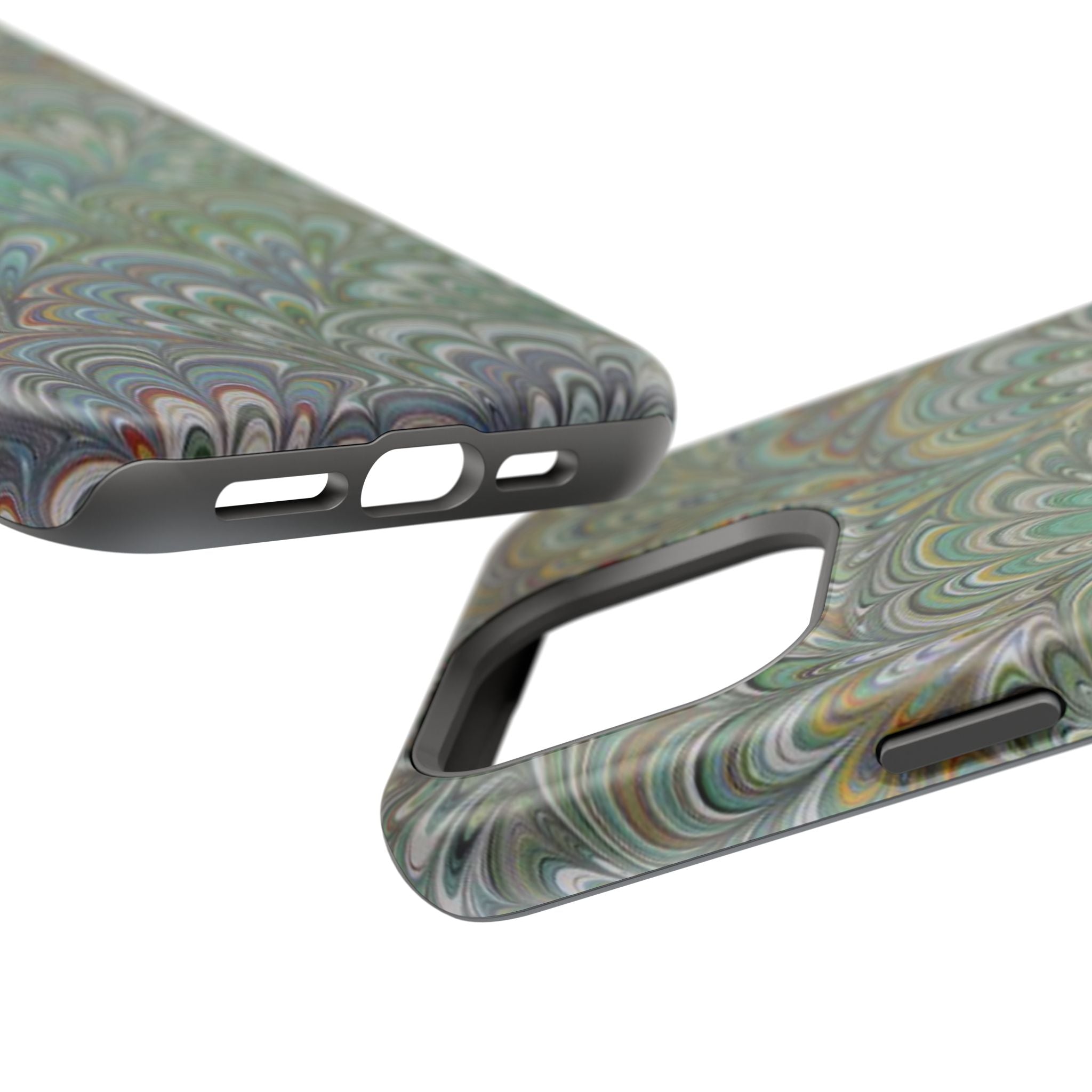iPhone17 + All Models Phone Cases, Italian Peacock Feather Design, Stylish Impact-Resistant Shell, Protective Cover, Green Peacock Print