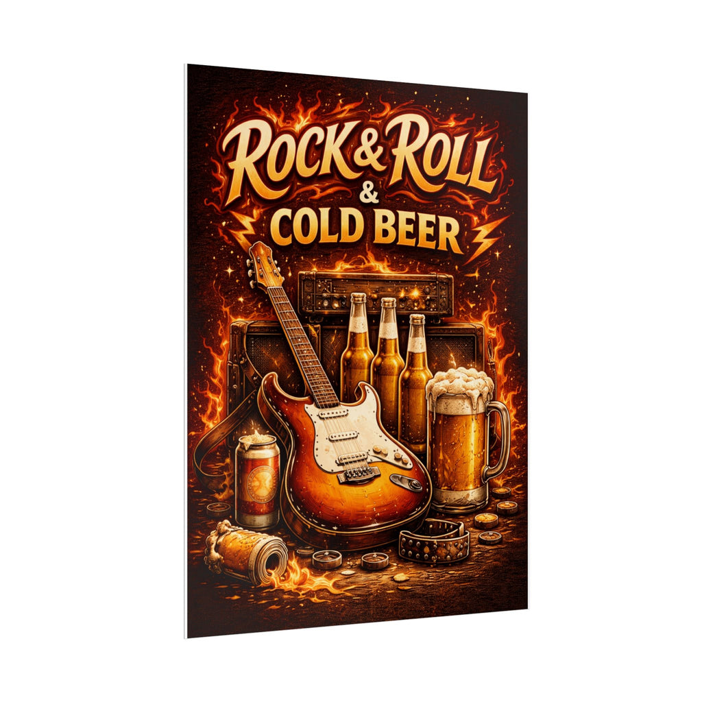 Rock and Roll and Cold Beer Poster - Vintage Music Print