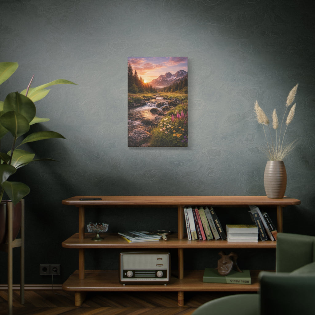 Mountain Sunrise Canvas Print — River Valley Landscape Matte Stretched Wall Art