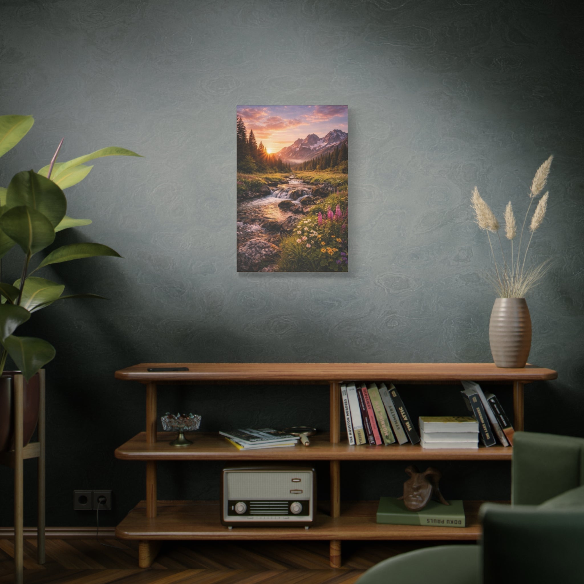 Mountain Sunrise Canvas Print — River Valley Landscape Matte Stretched Wall Art