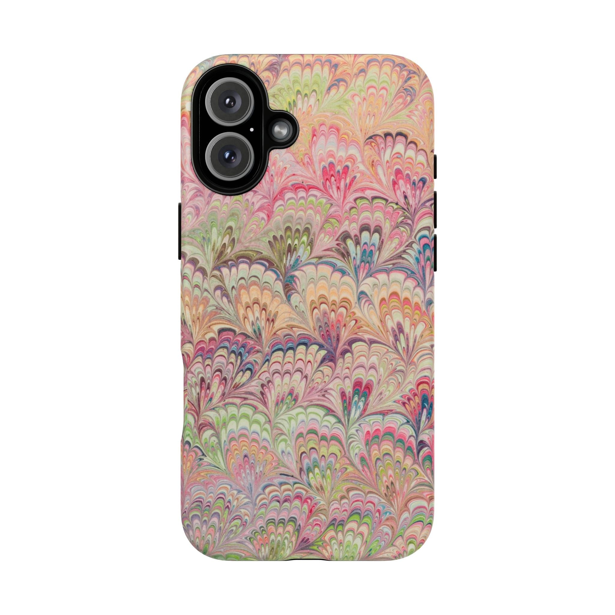 Pastel Pink + Green Feather Marbled Phone Case - Dual Layer Phone Cover