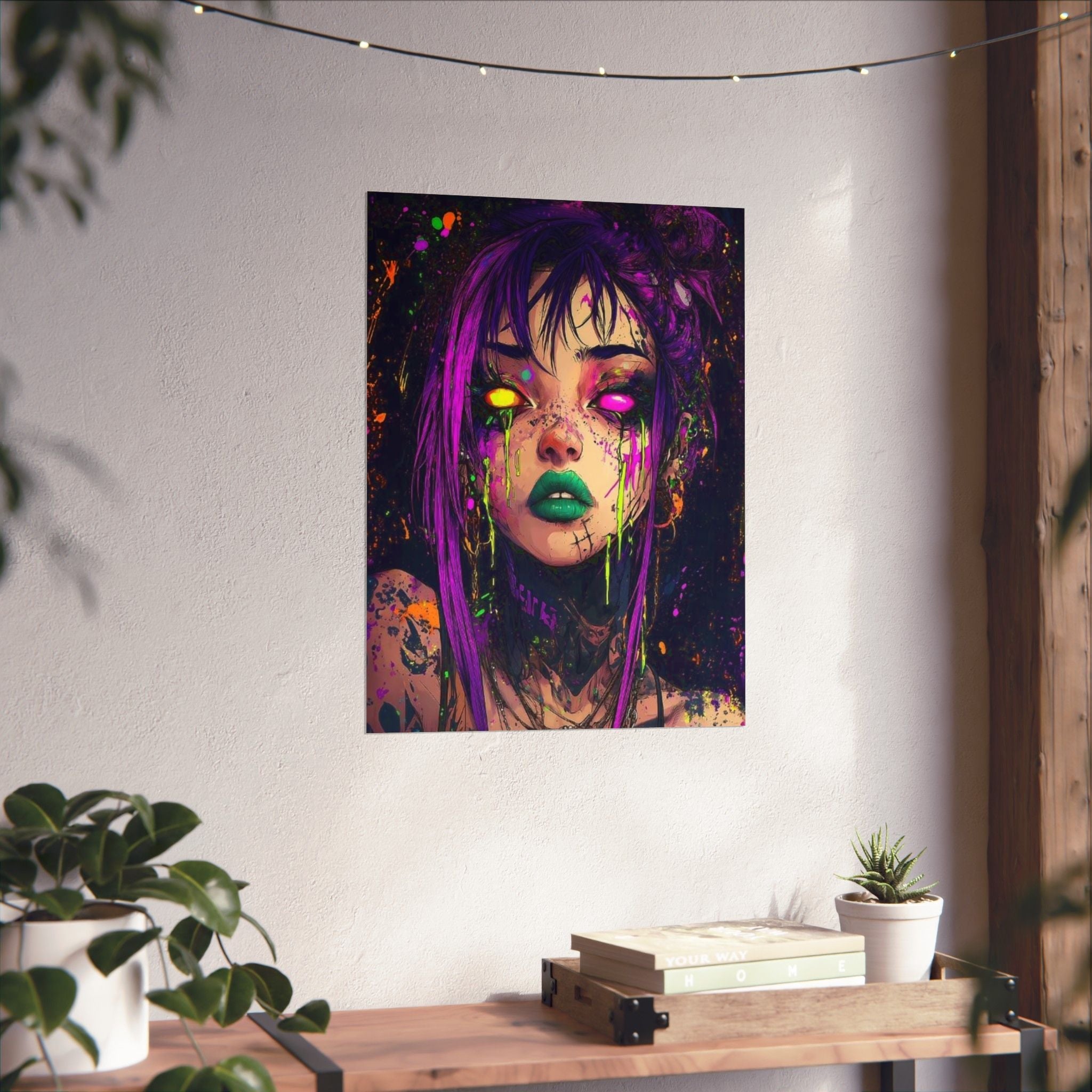 Neon Goth Portrait Poster — Matte Vertical Art Print