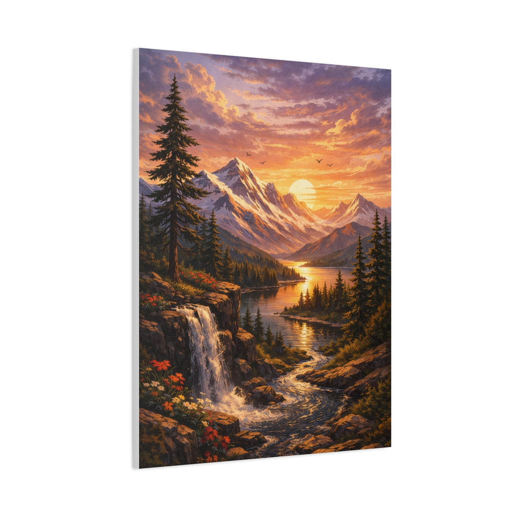 Sunset Mountain Landscape Canvas Print — Stretched Matte Wall Art