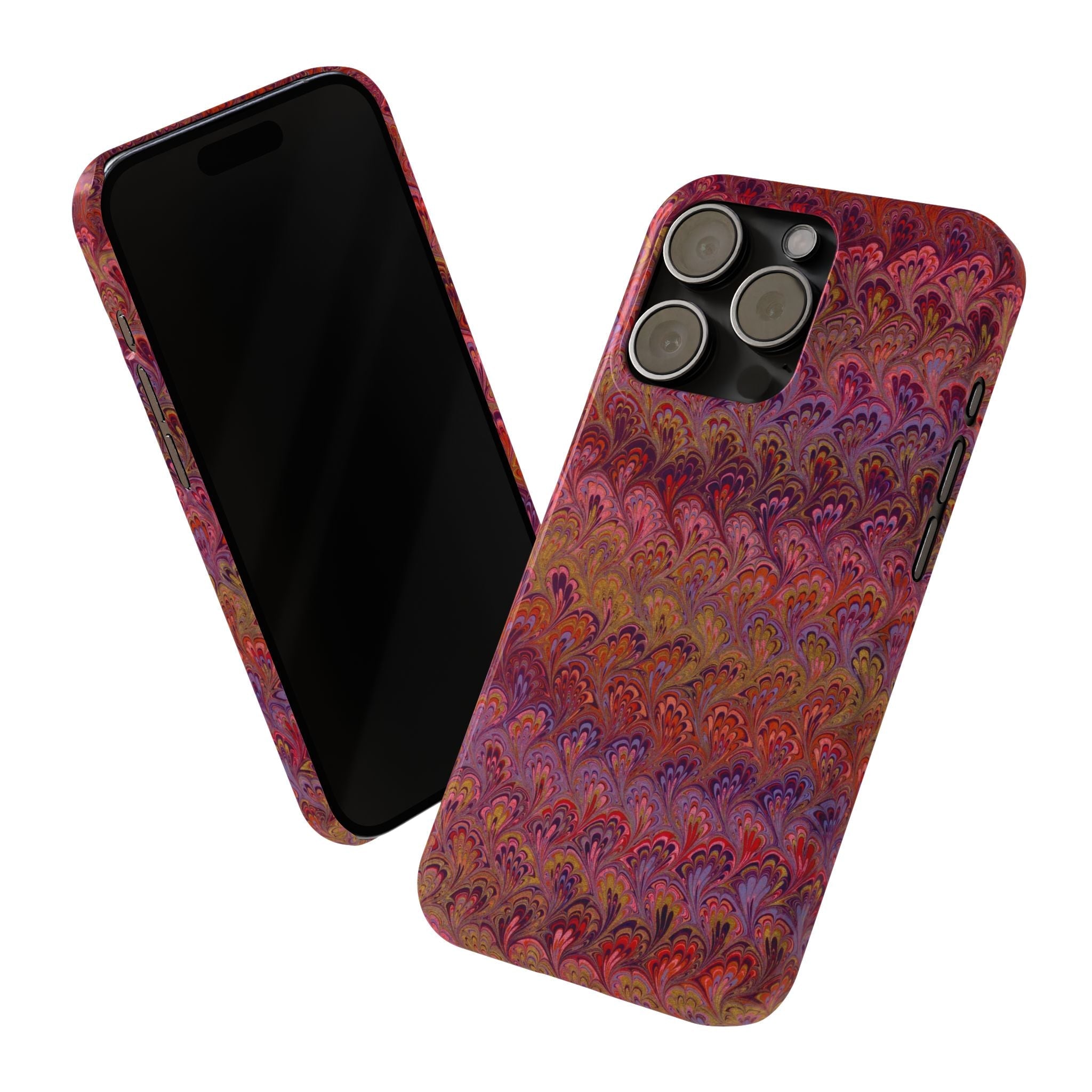 Reds, Lavenders, Marbled VIntage Design, Italian Feather Phone Case, Slim Phone Cases, IPHONE16 and all sizes