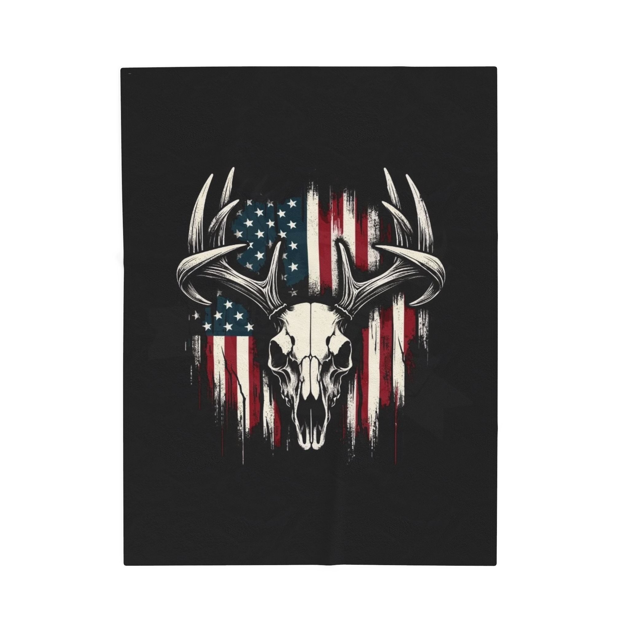 American Flag Deer Skull Velveteen Plush Blanket