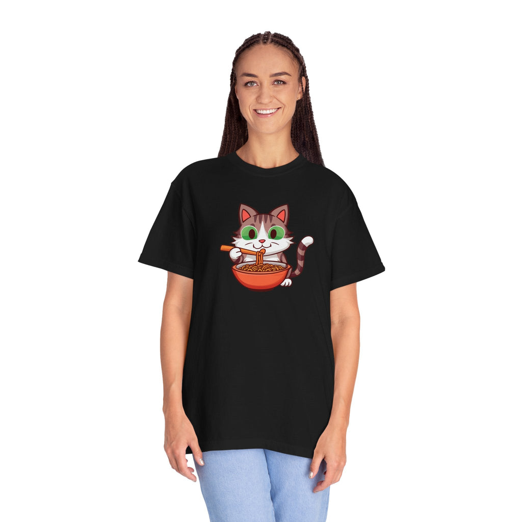 Cat Slurping Noodles Tee - Purr-fectly Cozy Cotton - DipaliZ