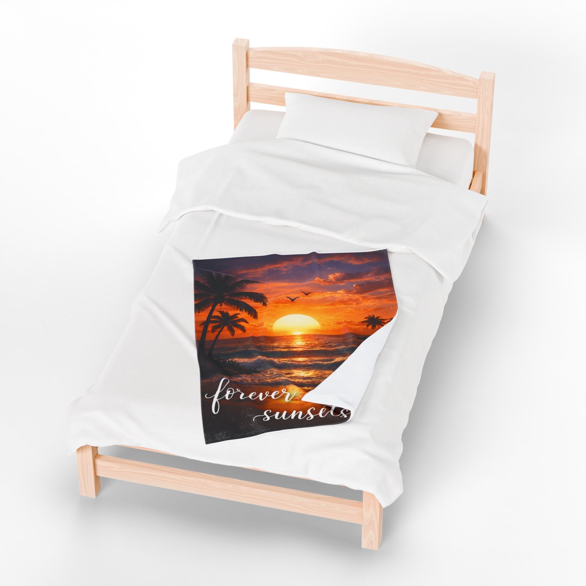 Velveteen Plush Blanket — "Forever Chasing Sunsets" Tropical Sunset Throw