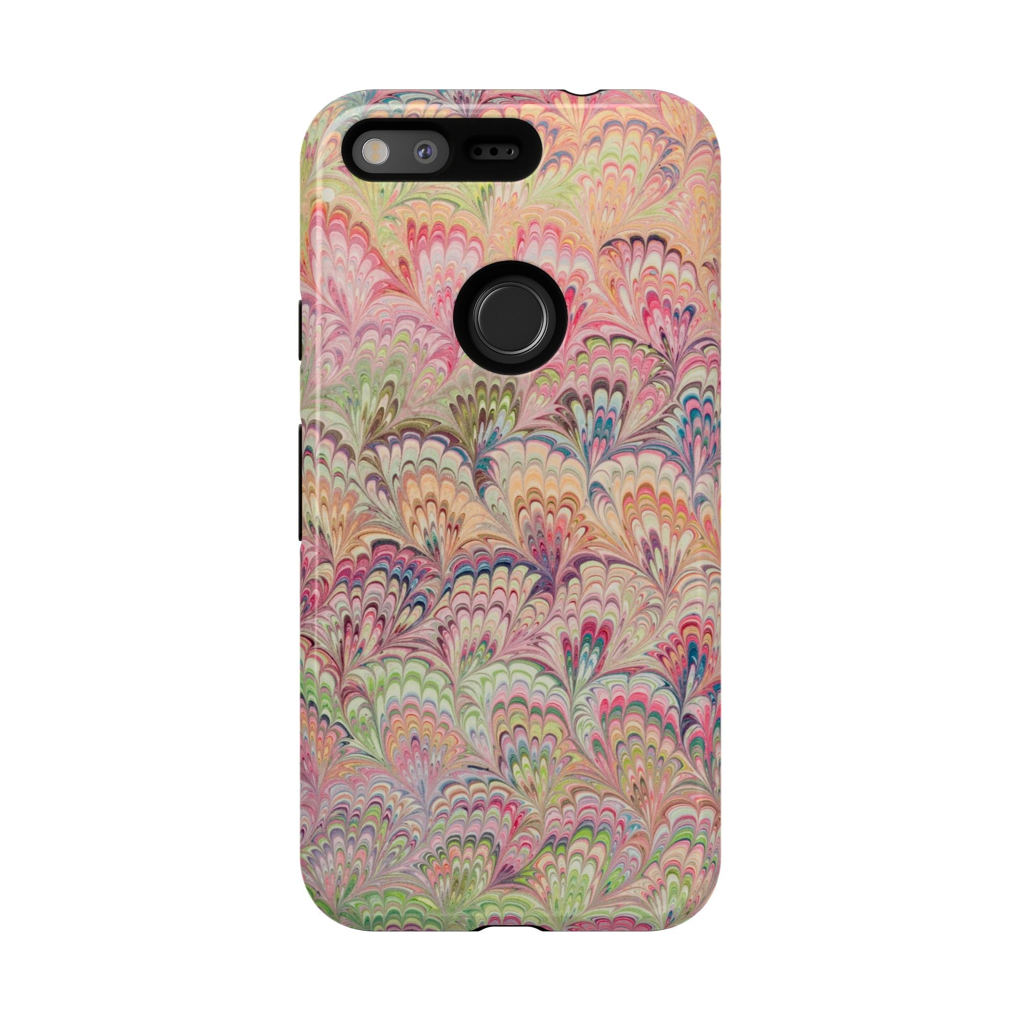 Pastel Pink + Green Feather Marbled Phone Case - Dual Layer Phone Cover