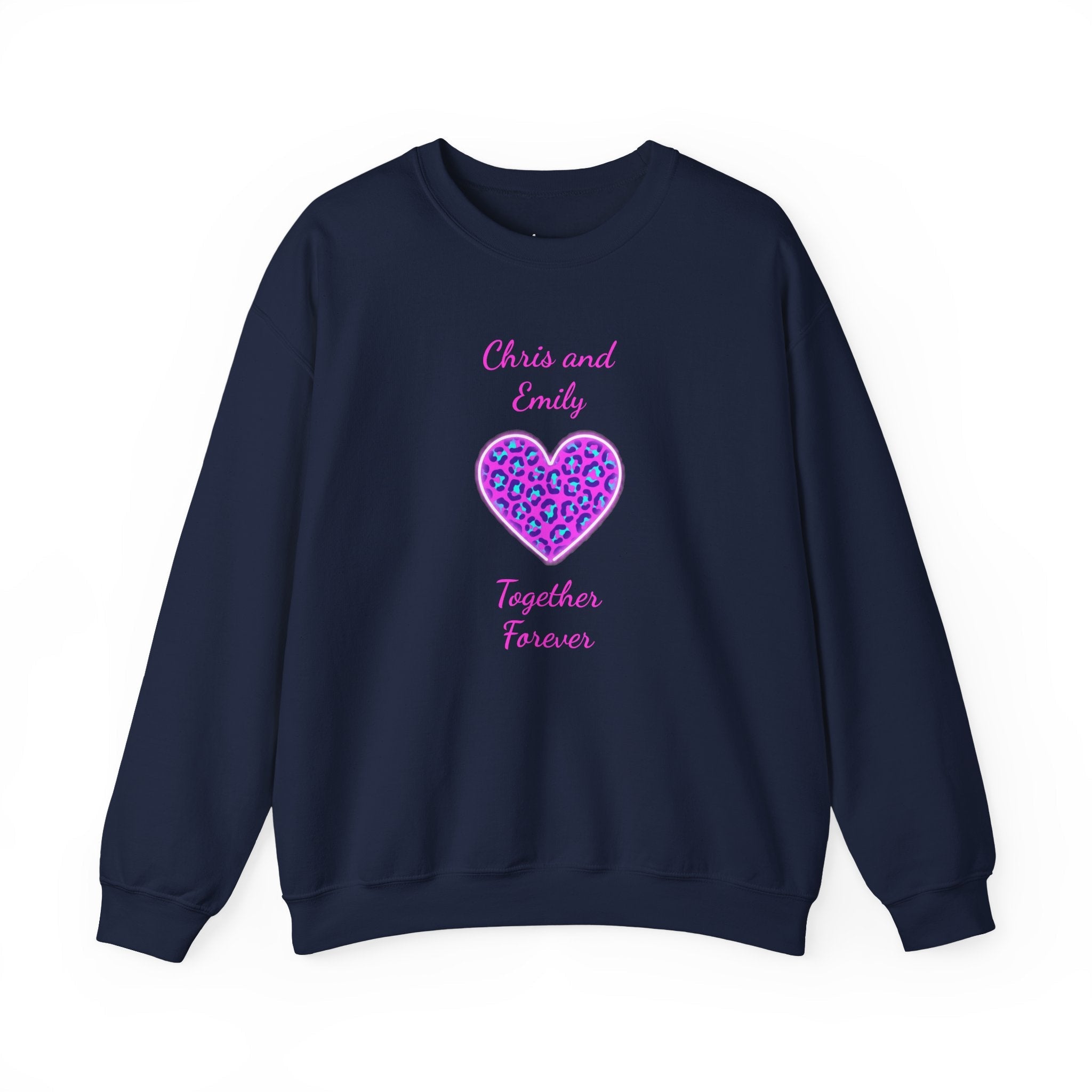 Crewneck Sweatshirt - Personalized Pink & Purple Leopard Heart - Two Customizable Text Boxes