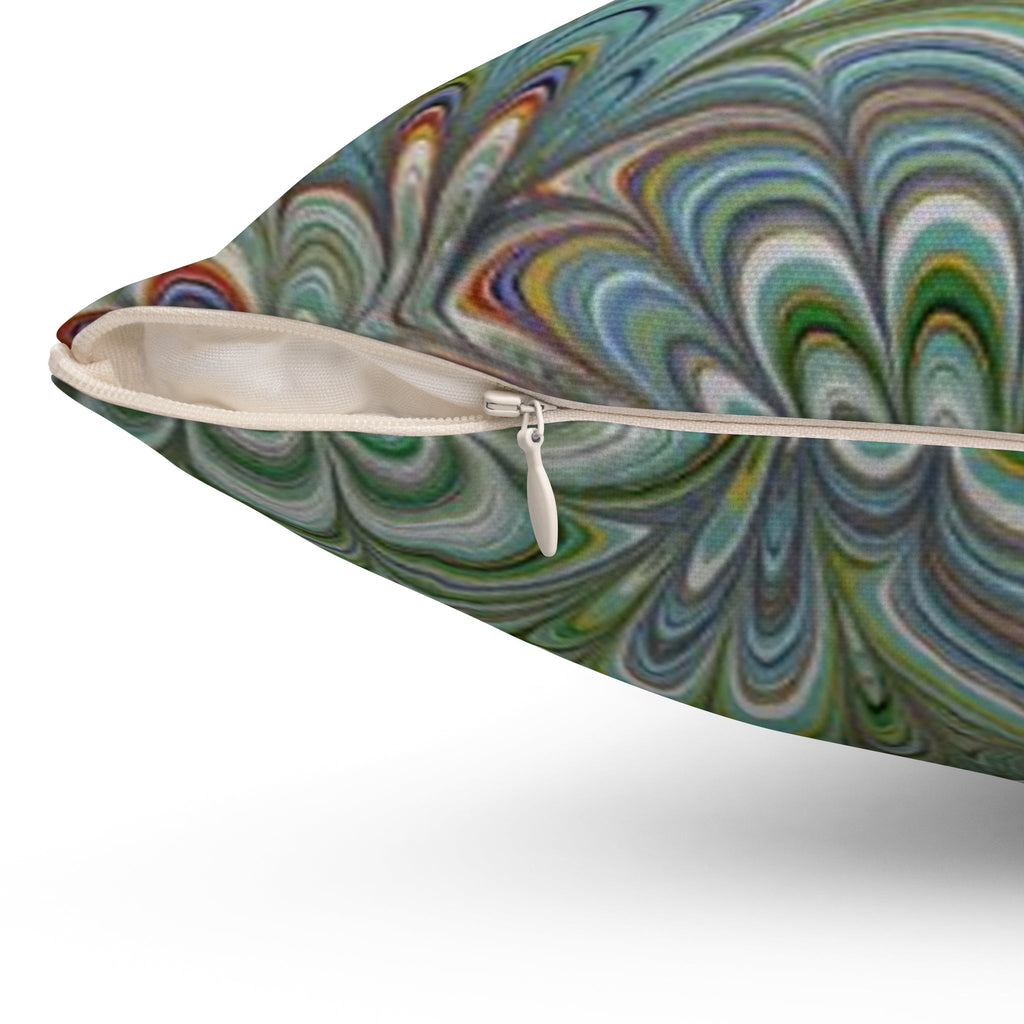 Green Peacock Square Throw Pillow includes Pillow, Hidden Zipper