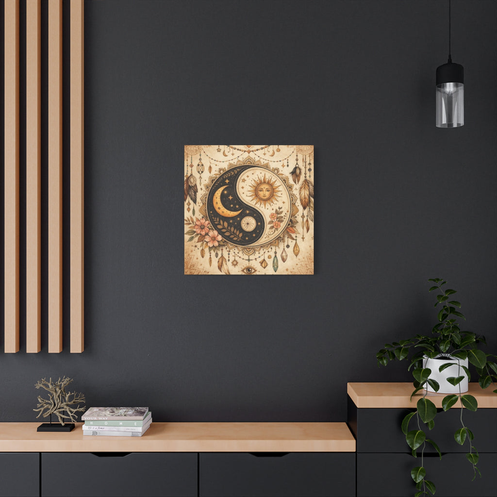 Sun & Moon Yin Yang Canvas Art — Boho Celestial Wall Decor, Matte Stretched 1.25"