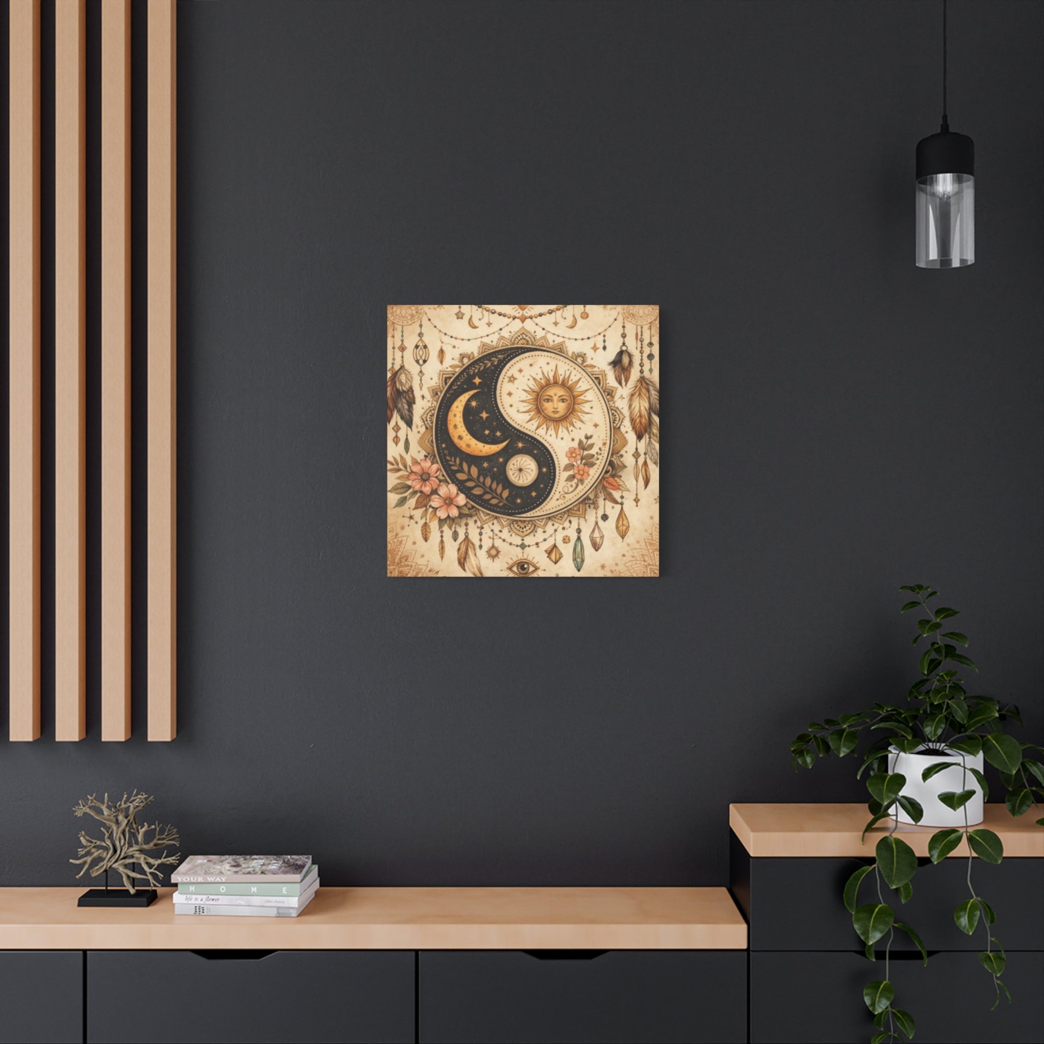 Sun & Moon Yin Yang Canvas Art — Boho Celestial Wall Decor, Matte Stretched 1.25"