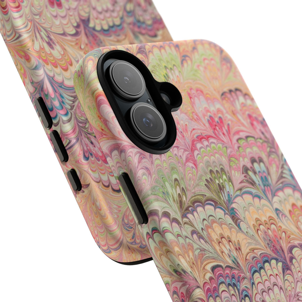 Pastel Pink + Green Feather Marbled Phone Case - Dual Layer Phone Cover