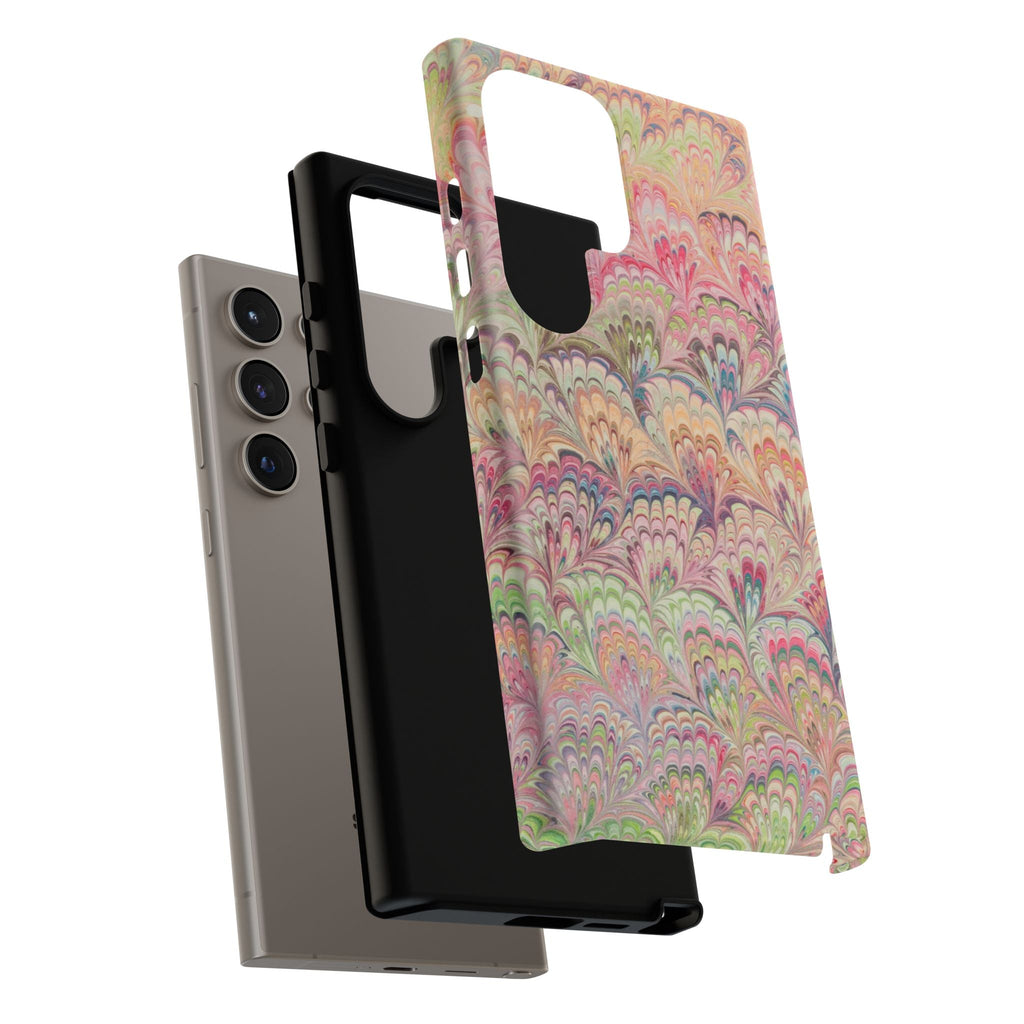 Pastel Pink + Green Feather Marbled Phone Case - Dual Layer Phone Cover