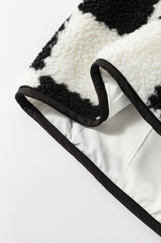 Checker Sherpa Collared Jacket Vest