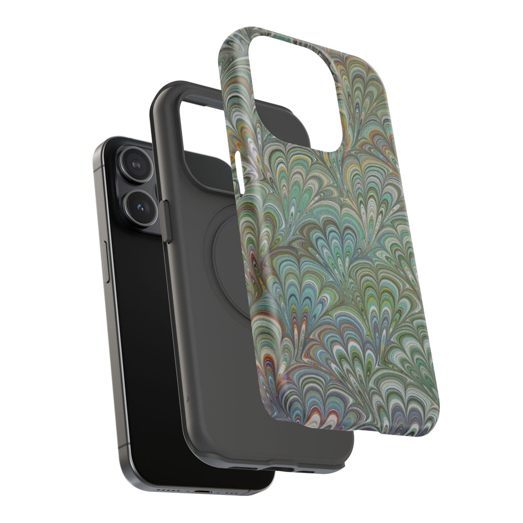 iPhone17 + All Models Phone Cases, Italian Peacock Feather Design, Stylish Impact-Resistant Shell, Protective Cover, Green Peacock Print