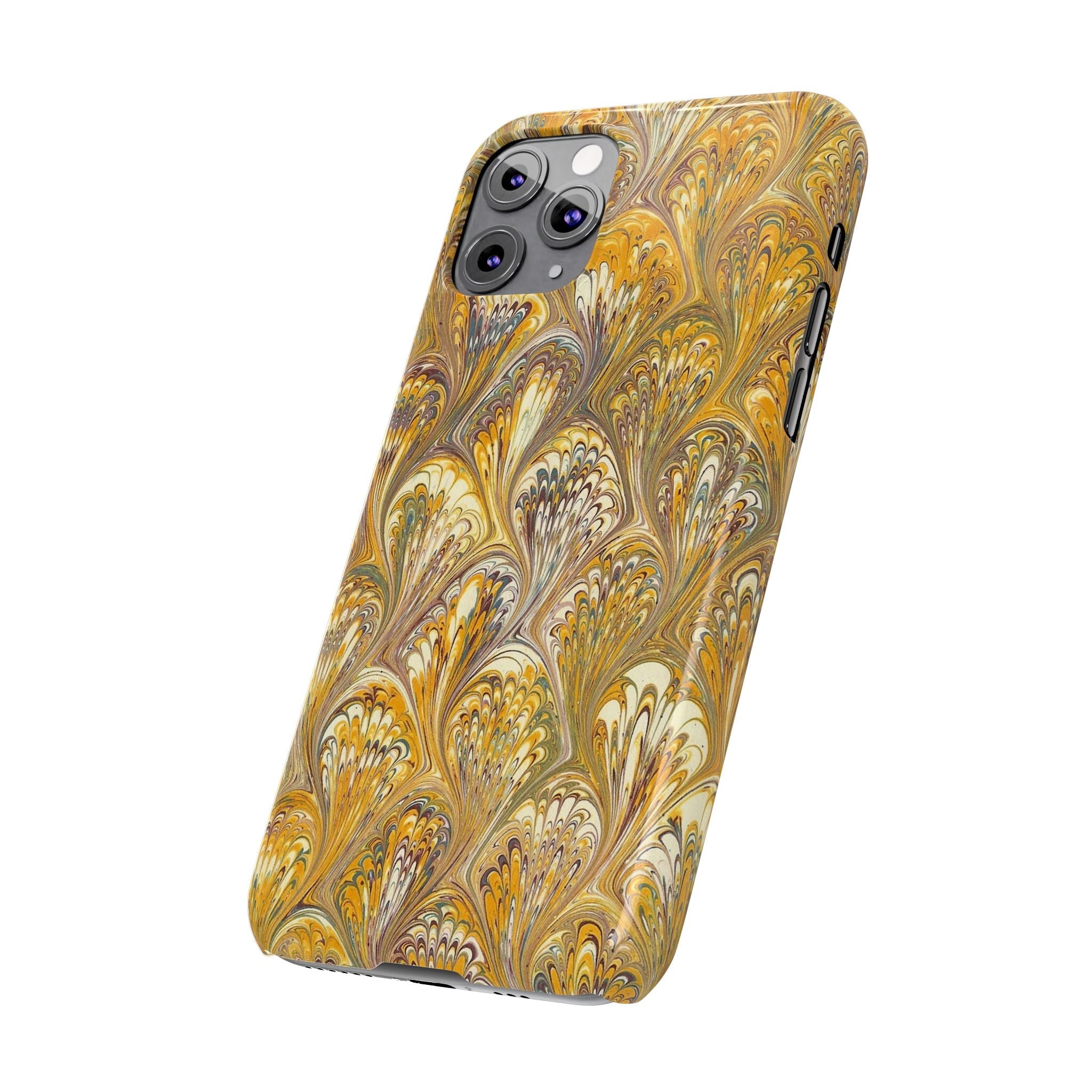 Golden Yelllow Hand-Marbled Florentine Italian Phone Case for iPhone 17 and all sizes
