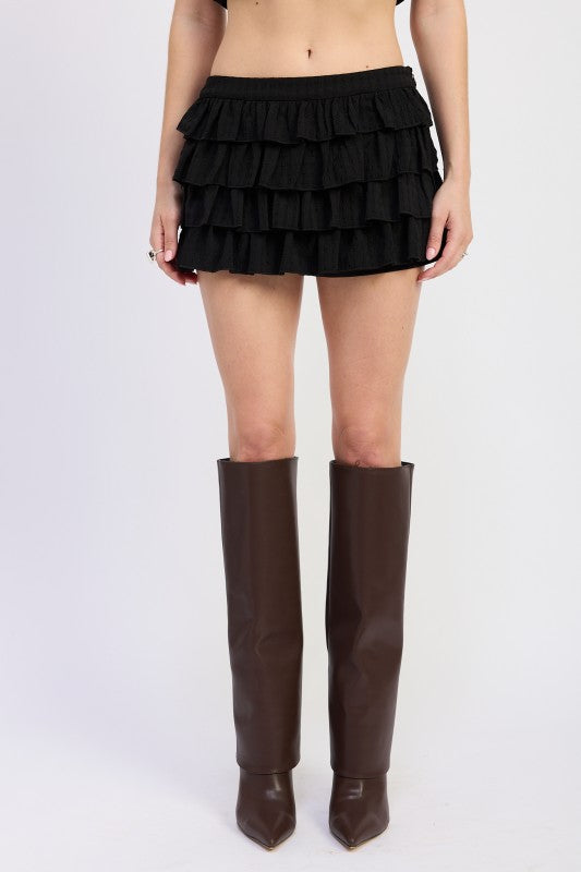 TIERED RUFFLE MINI SKIRT