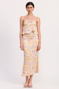 FLORAL PRINT RUCHED MIDI SKIRT