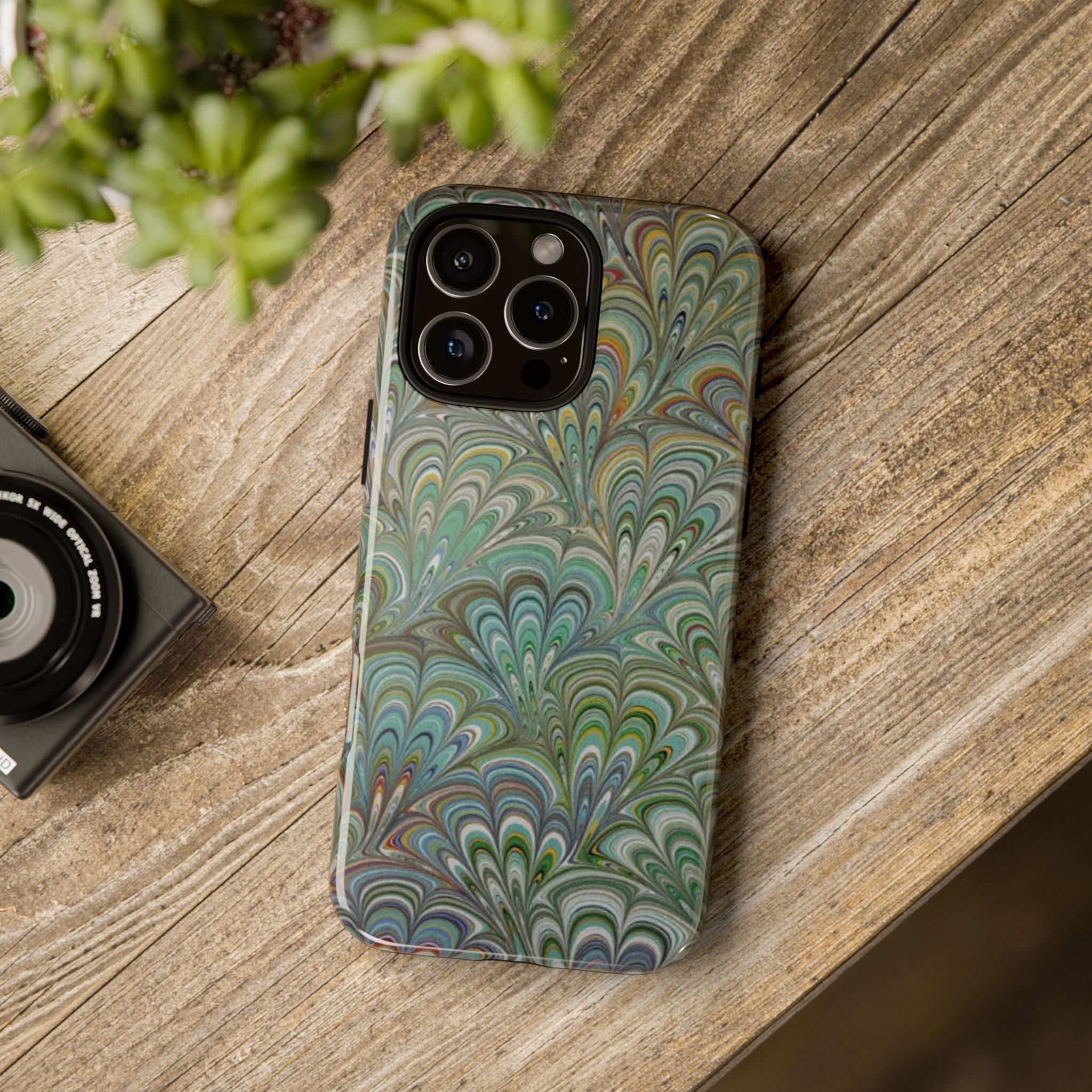 Green Marbled Peacock Durable Phone Case - Matte or Glossy