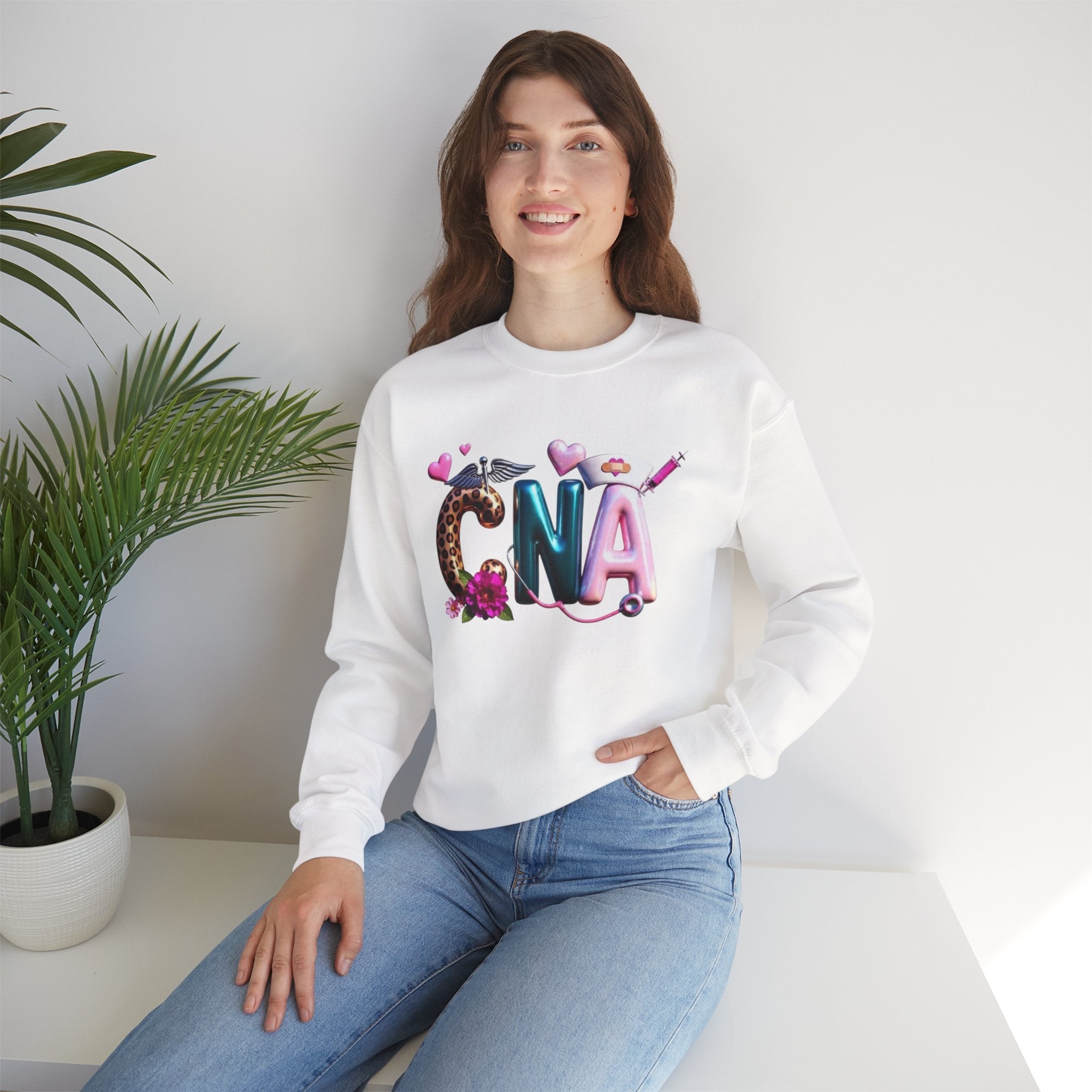CNA Crewneck Sweatshirt — Cute Nurse Balloons & Medical Icons