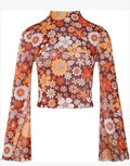 Mesh cropped printed top