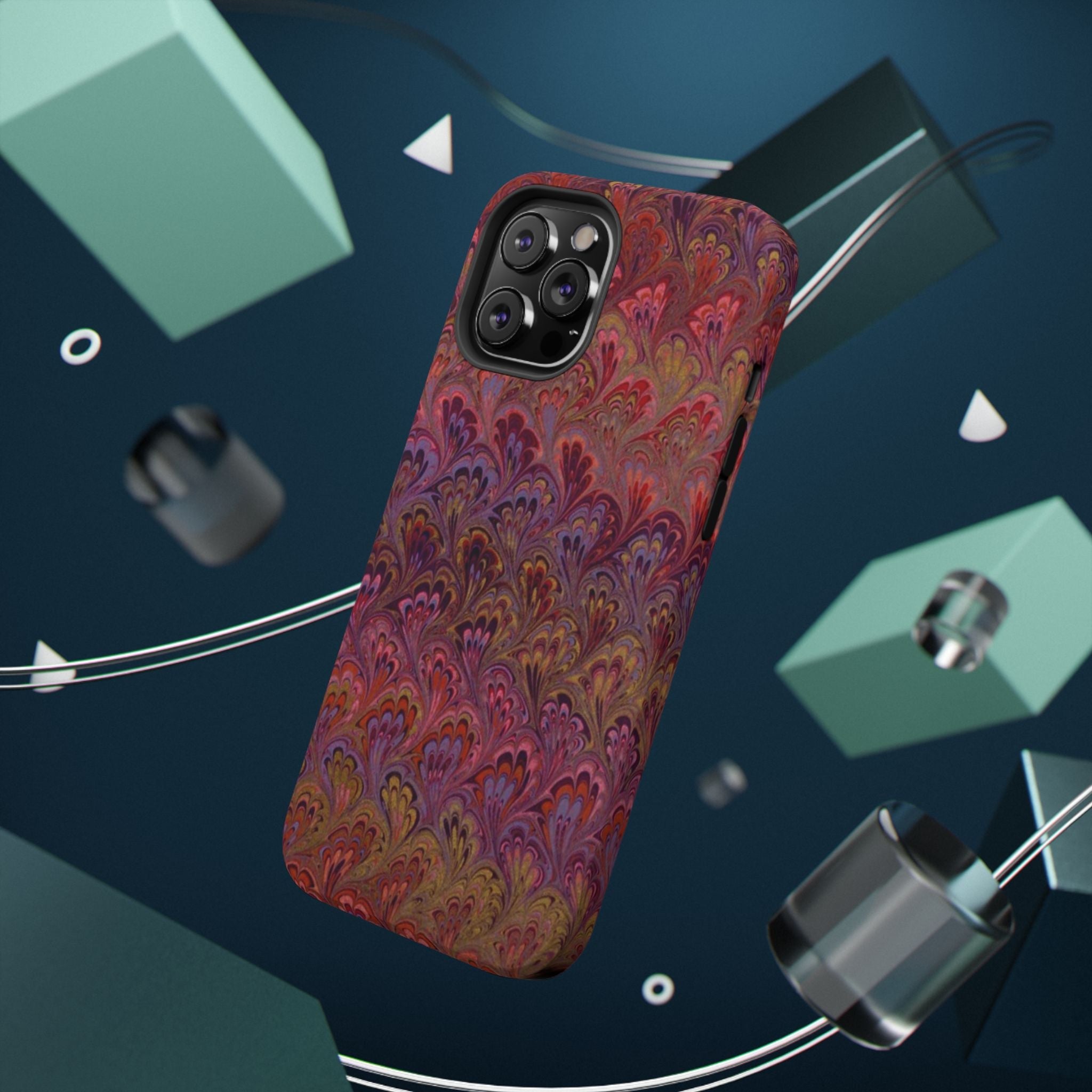 Red, Burgundy, Lavender Italian Peacock Feather Design Phone Case