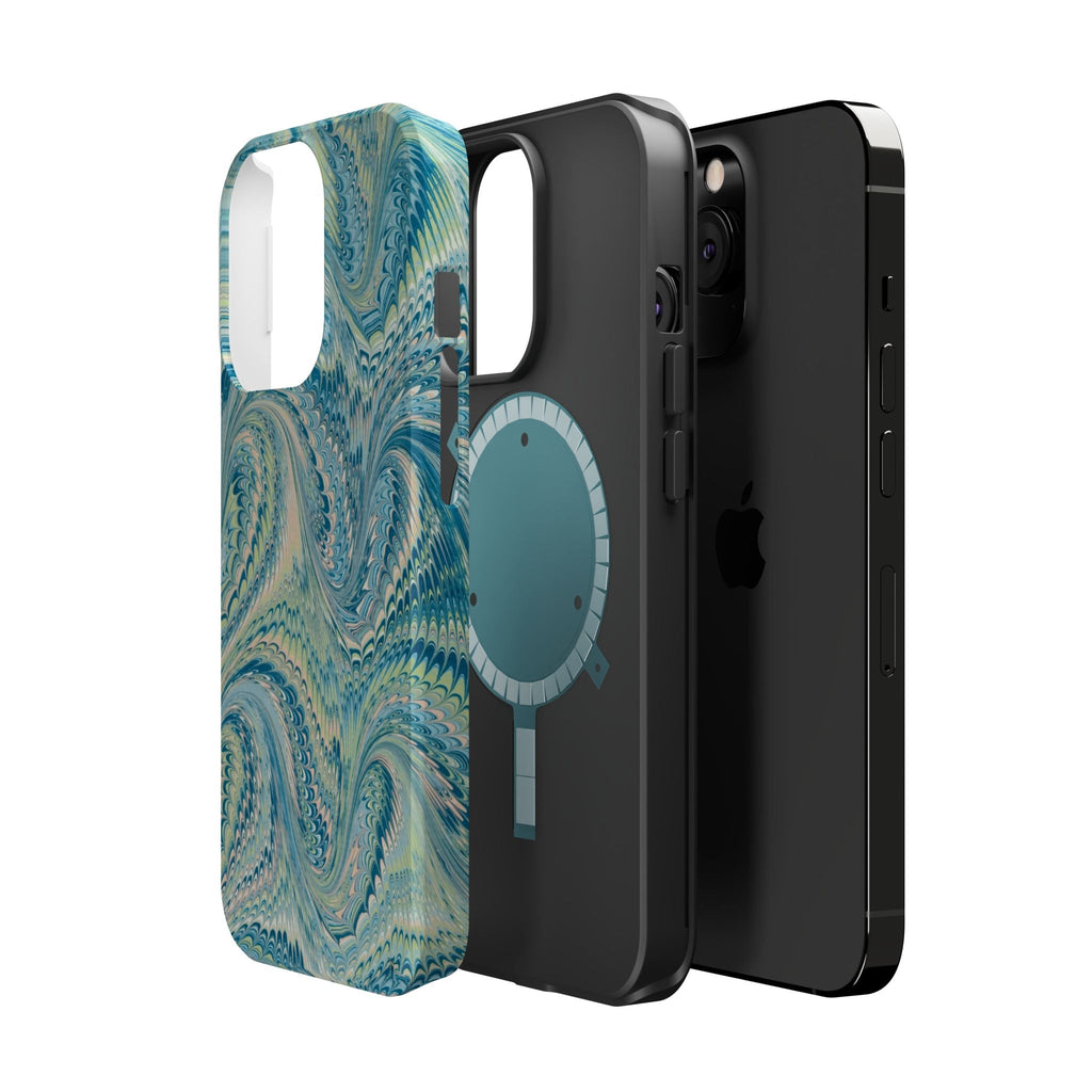 Aqua + Green Marble Phone Case - Impact-Resistant MAG SAFE - Dual Cover Design
