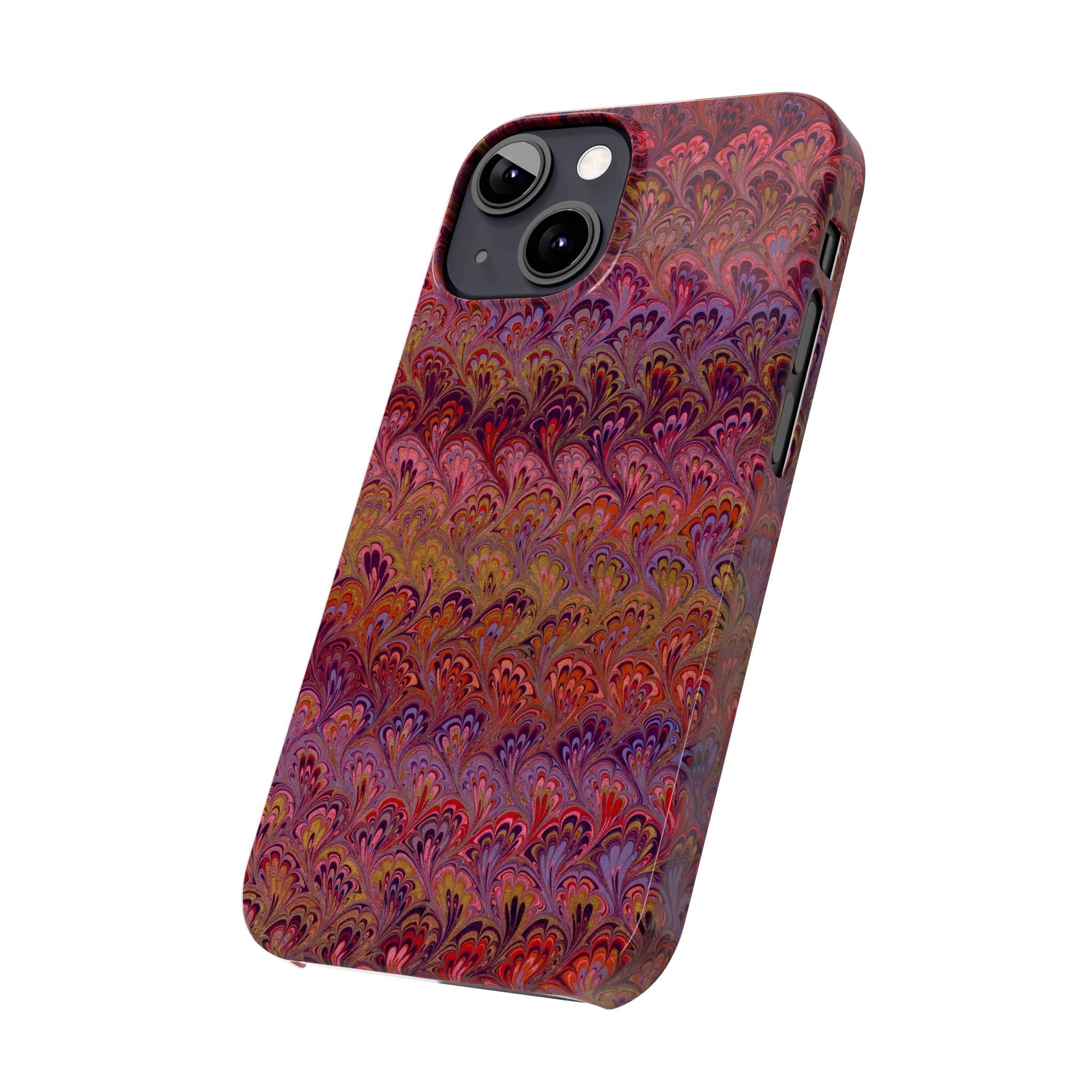 Reds, Lavenders, Marbled VIntage Design, Italian Feather Phone Case, Slim Phone Cases, IPHONE16 and all sizes