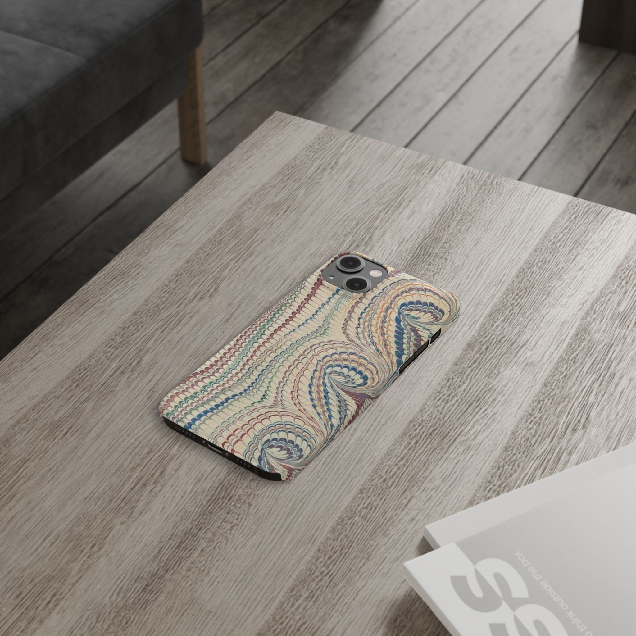 Italian Vintage Marbled Paper Design on iPhone Cases, Artistic Protection for Your Device in Elegant Beige, Blue, Burgundy