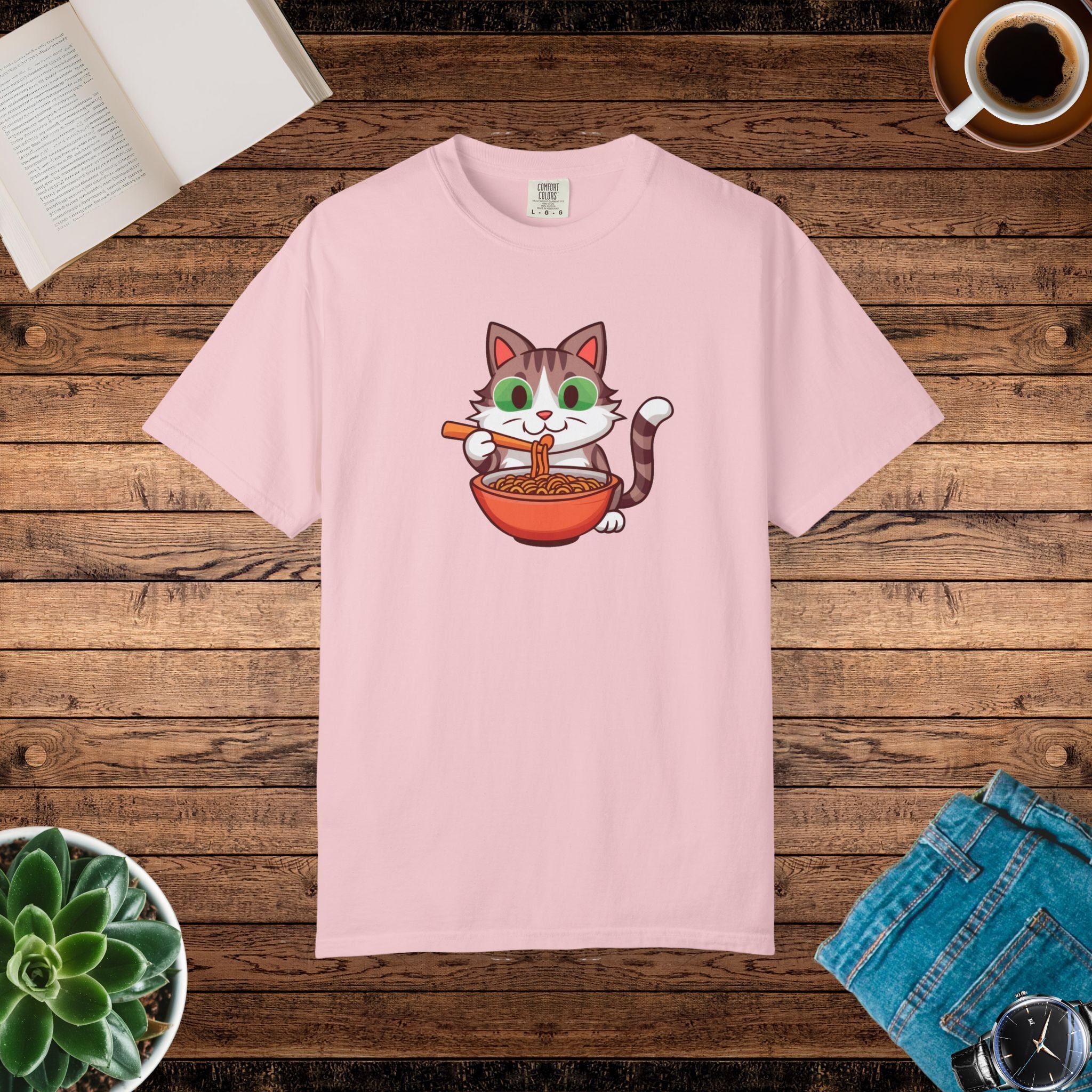 Cat Slurping Noodles Tee - Purr-fectly Cozy Cotton - DipaliZ