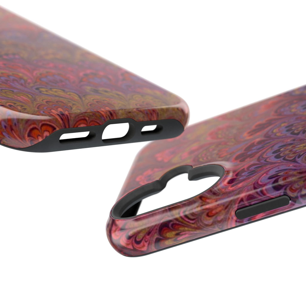 Red, Burgundy, Lavender Italian Peacock Feather Design Phone Case