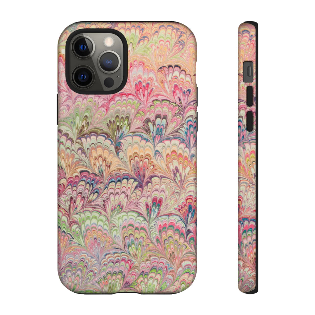 Pastel Pink + Green Feather Marbled Phone Case - Dual Layer Phone Cover