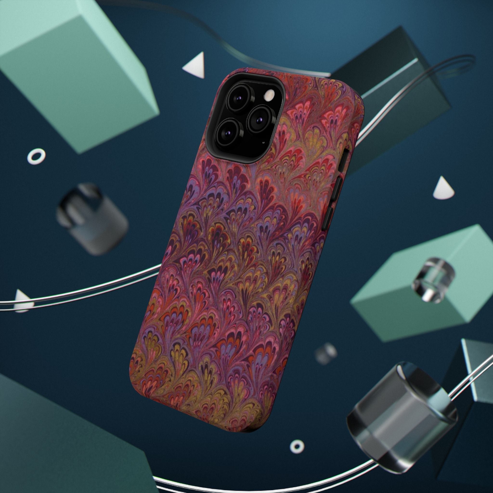 Red, Burgundy, Lavender Italian Peacock Feather Design Phone Case