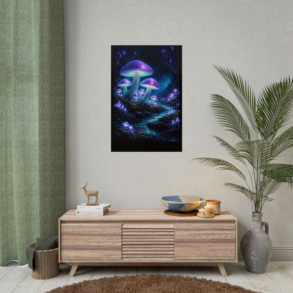 Fantasy Mushroom Poster — Glowing Purple Forest Rolled Art Print