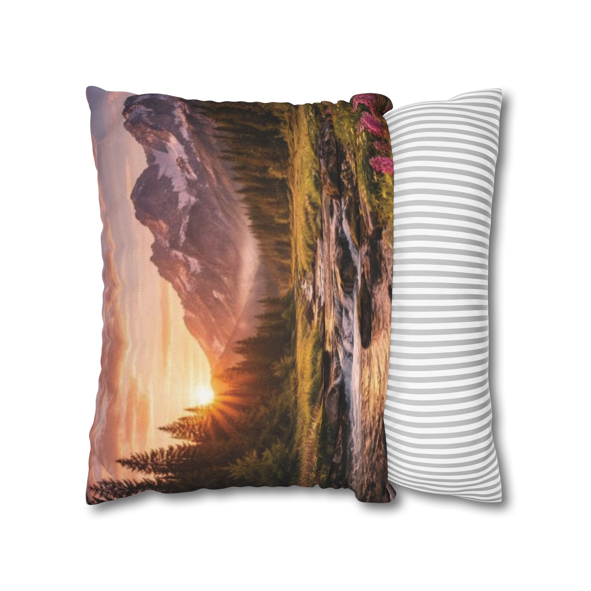Mountain Sunrise Scenic Throw Pillow — Nature Landscape Pillowcase