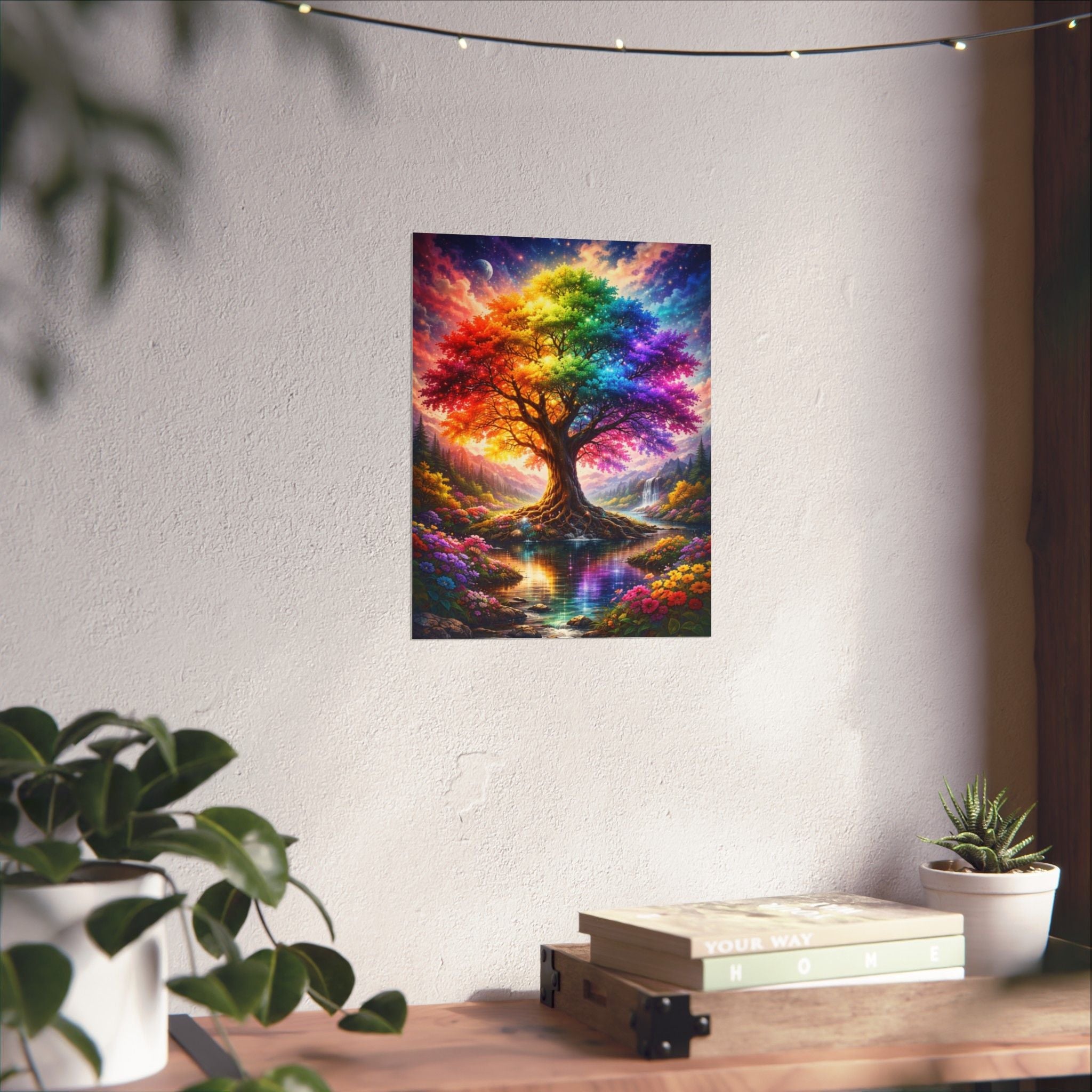 Rainbow Tree Matte Poster — Vibrant Vertical Wall Art for Bedroom, Living Room & Gift