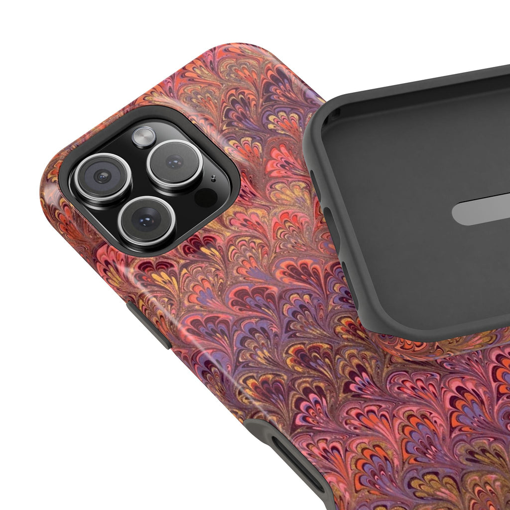 Red, Burgundy, Lavender, and Gold - Mag Safe Marble iPhone Case - Impact-Resistant Dual Layer