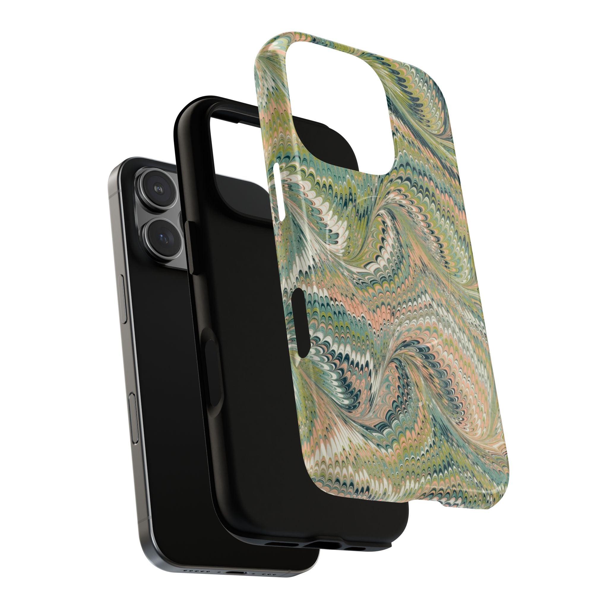 Florentine Marble iPhone Case | Inspired by Florence | Italian Marbled Paper Technique | Artisanal Green Swirl | Dual-Layer Protective Case | Matte or Glossy