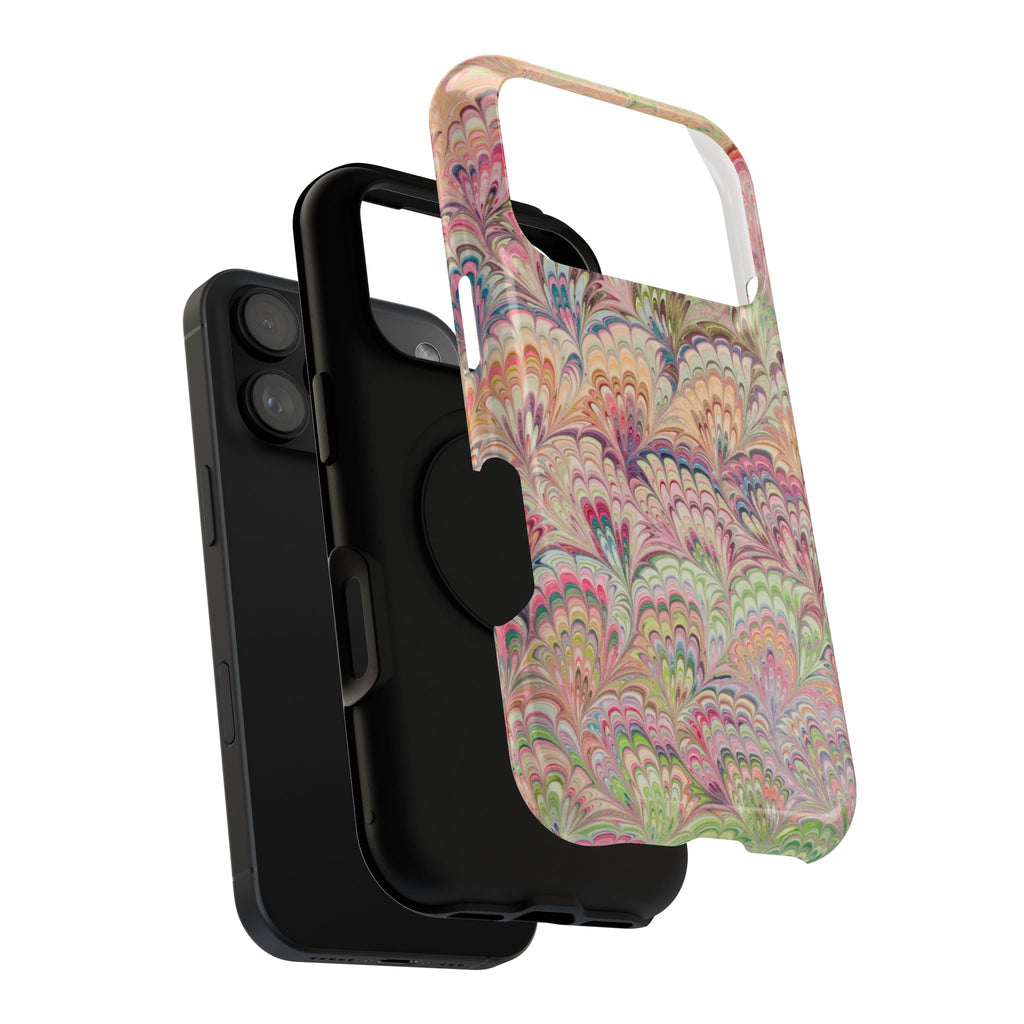 Marbled Pastel Pink and Green Impact-Resistant Phone Case for Apple + Samsung - Dual Layer Case