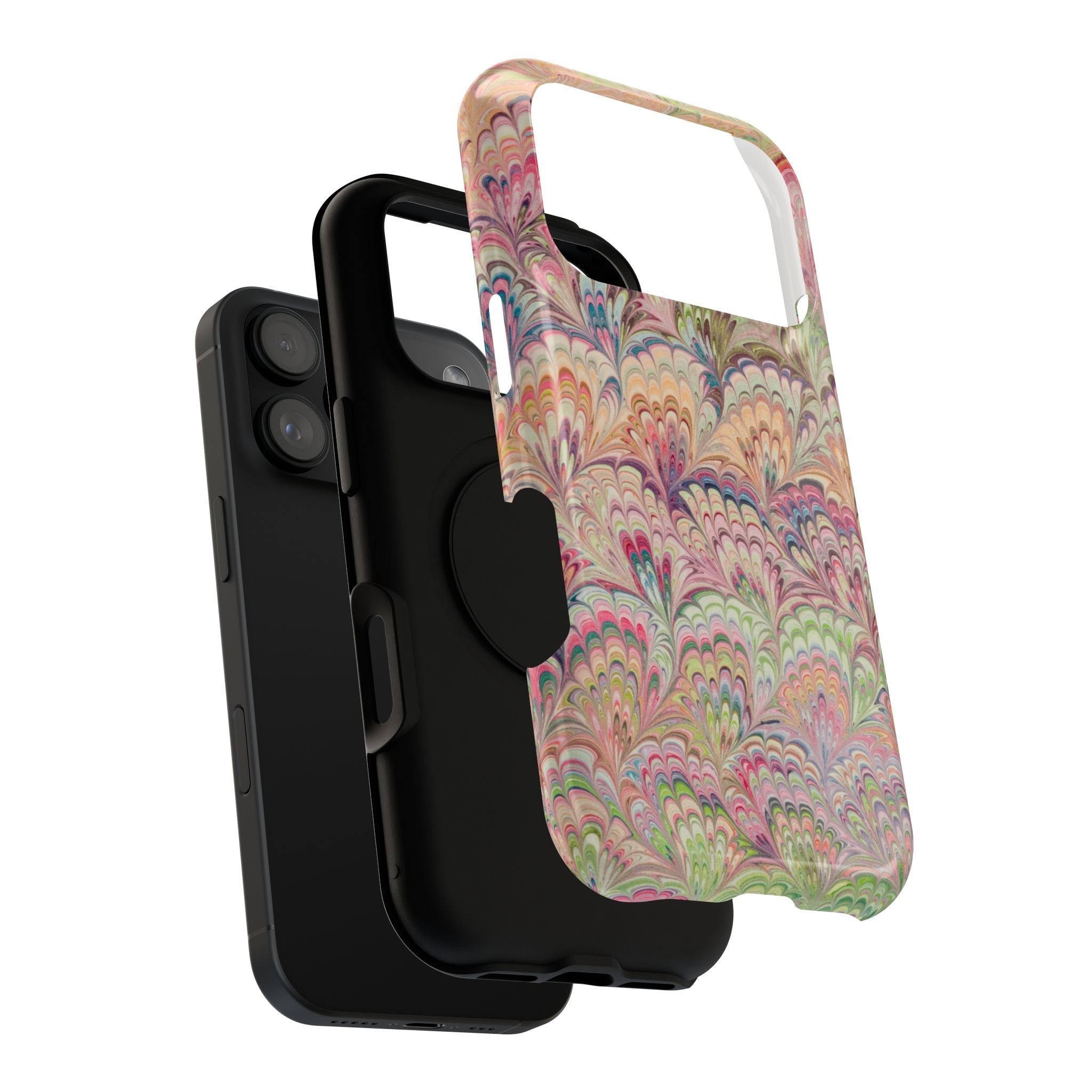 Marbled Pastel Pink and Green Impact-Resistant Phone Case for Apple + Samsung - Dual Layer Case