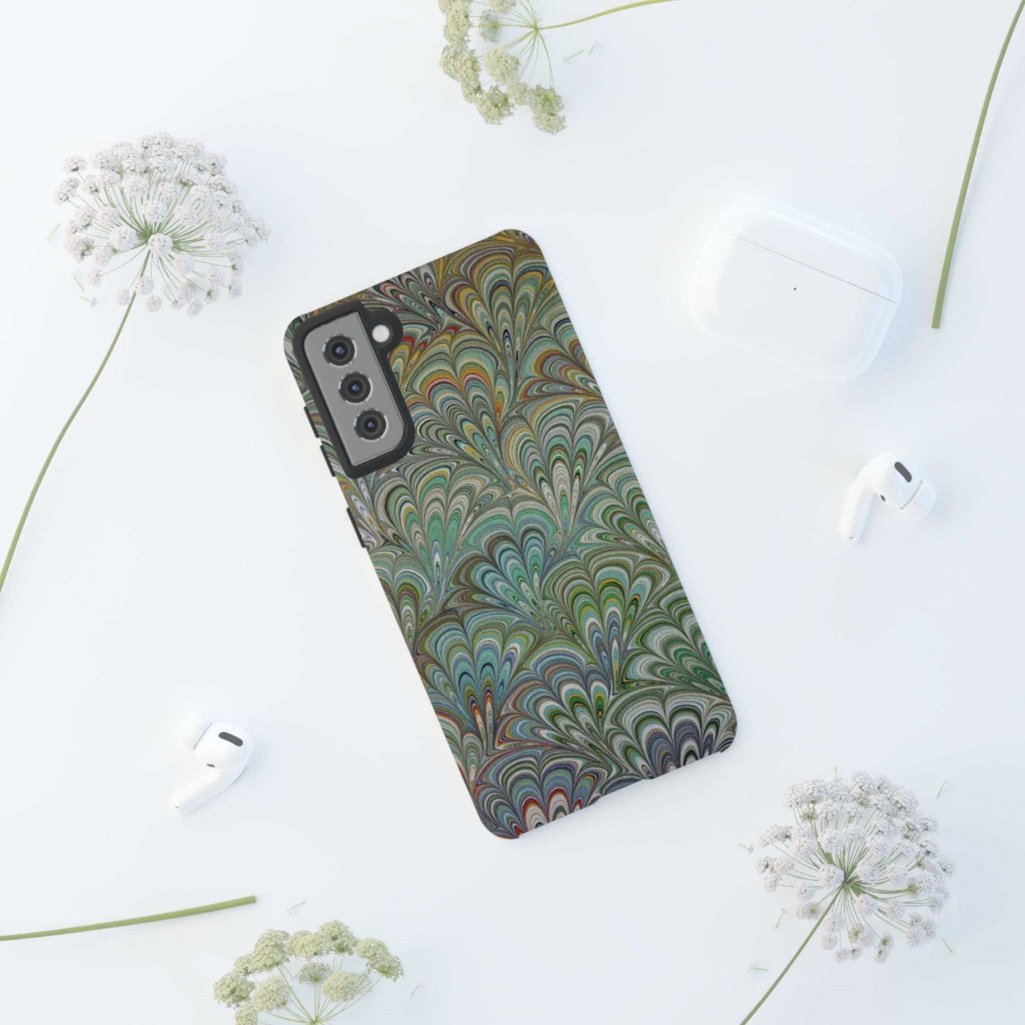 Green Peacock Marbled Phone Case — "Tough Cases" Ultra-Tough Protective Cover