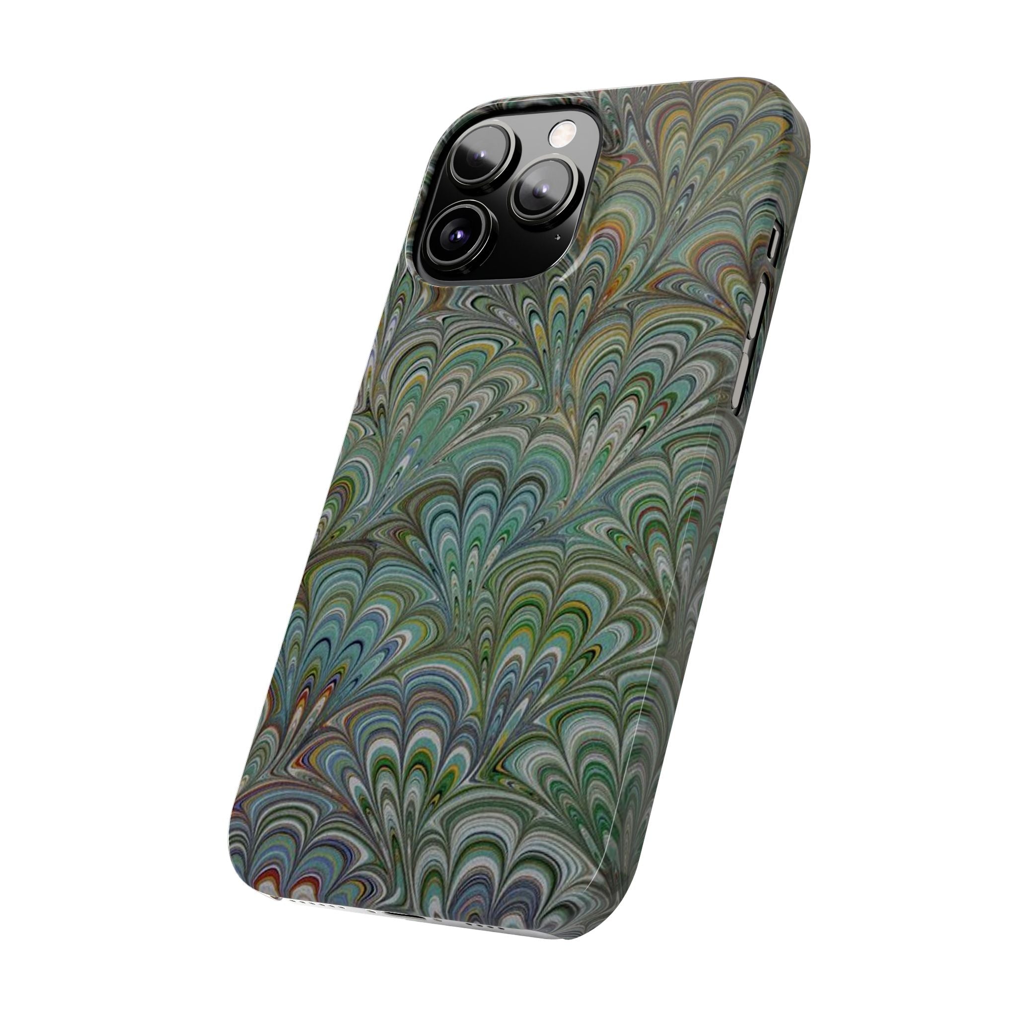 Deep Green Peacock Italian Marbled Design, Italy Feather Phone Case