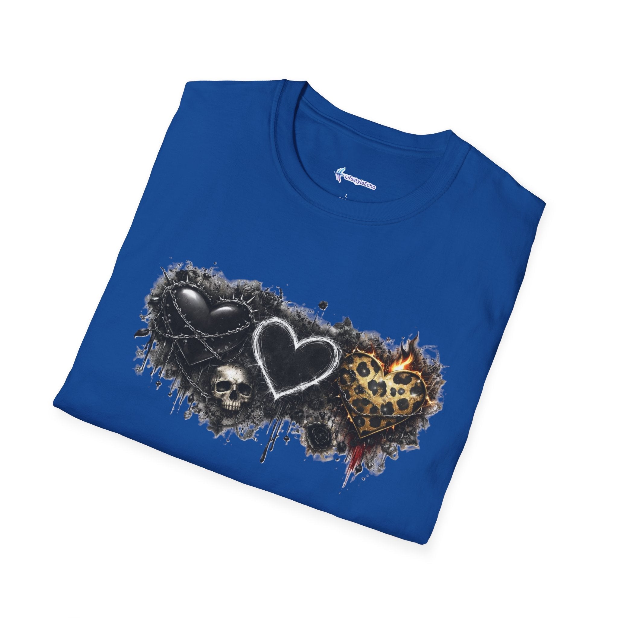Grungy Hearts and Skulls Graphic T-Shirt