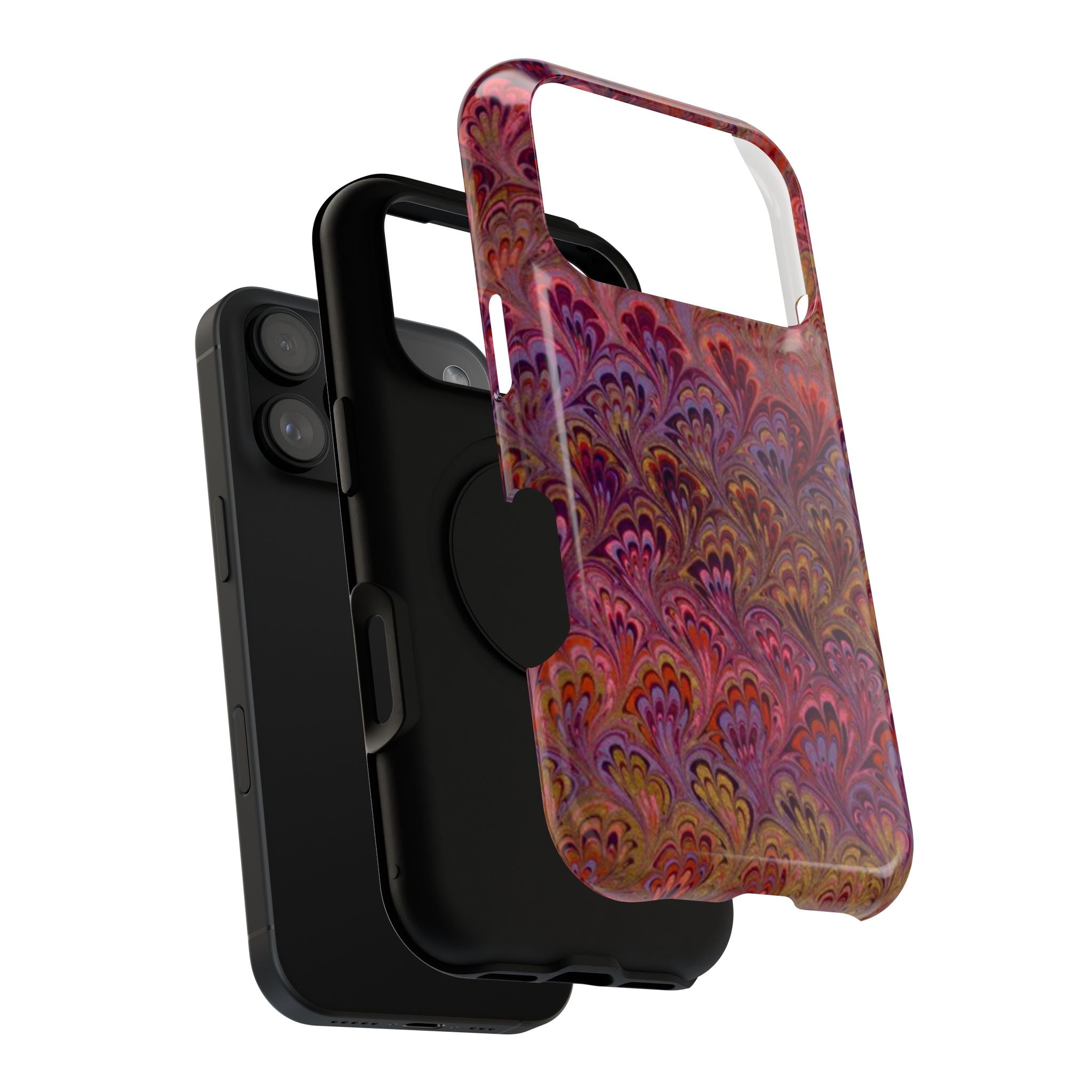 Red, Burgundy, Lavender Italian Peacock Feather Design Phone Case