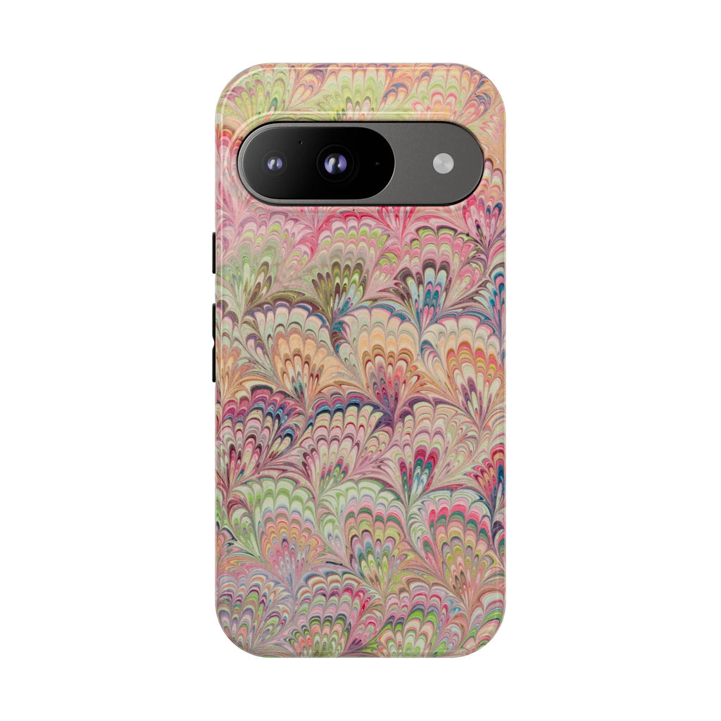 Pastel Pink + Green Feather Marbled Phone Case - Dual Layer Phone Cover