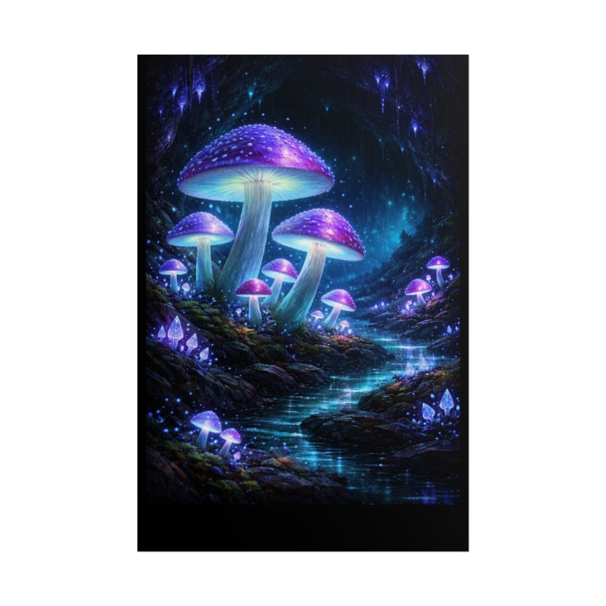 Fantasy Mushroom Poster — Glowing Purple Forest Rolled Art Print